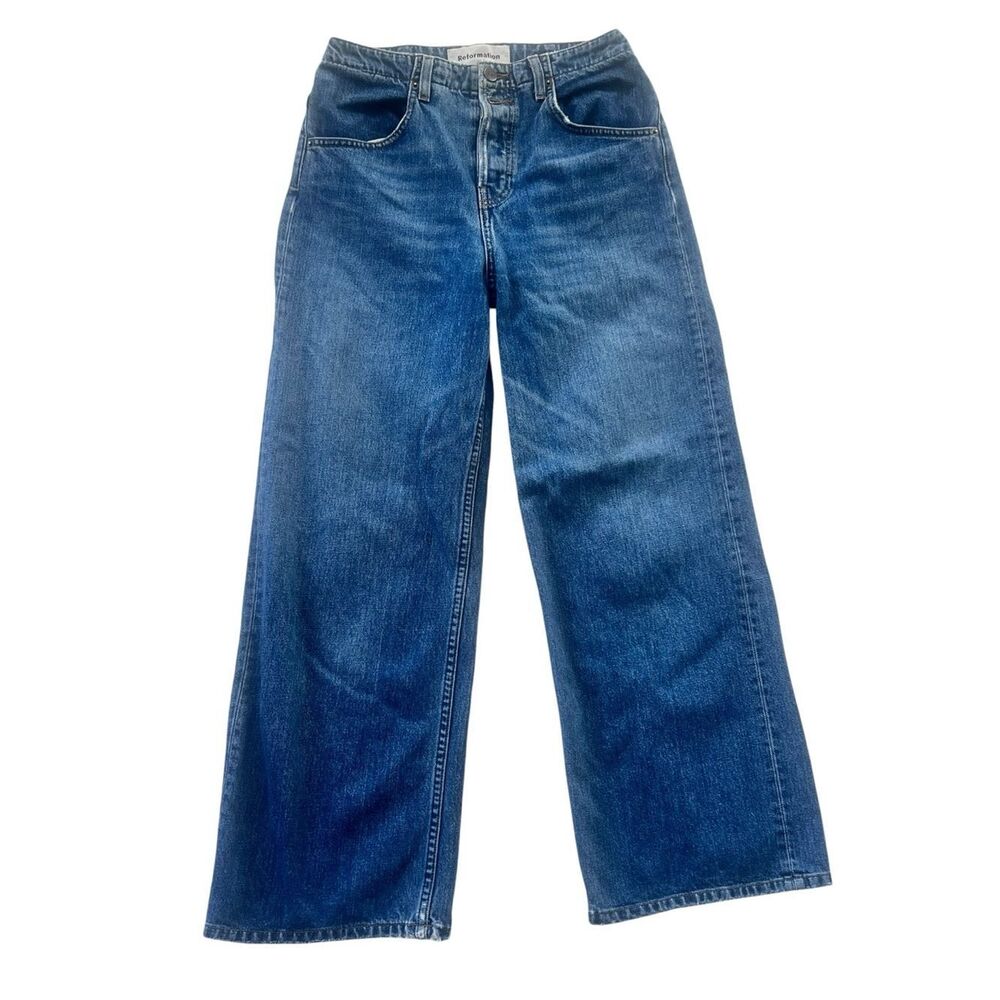 Reformation Wide Leg Blue Denim High Rise Button Fly Relaxed  90s Y2K Jeans 26